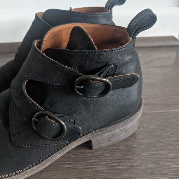P. Monjo Black Leather Double Monkstrap Ankle Boots Size 8 - Picture 7 of 15